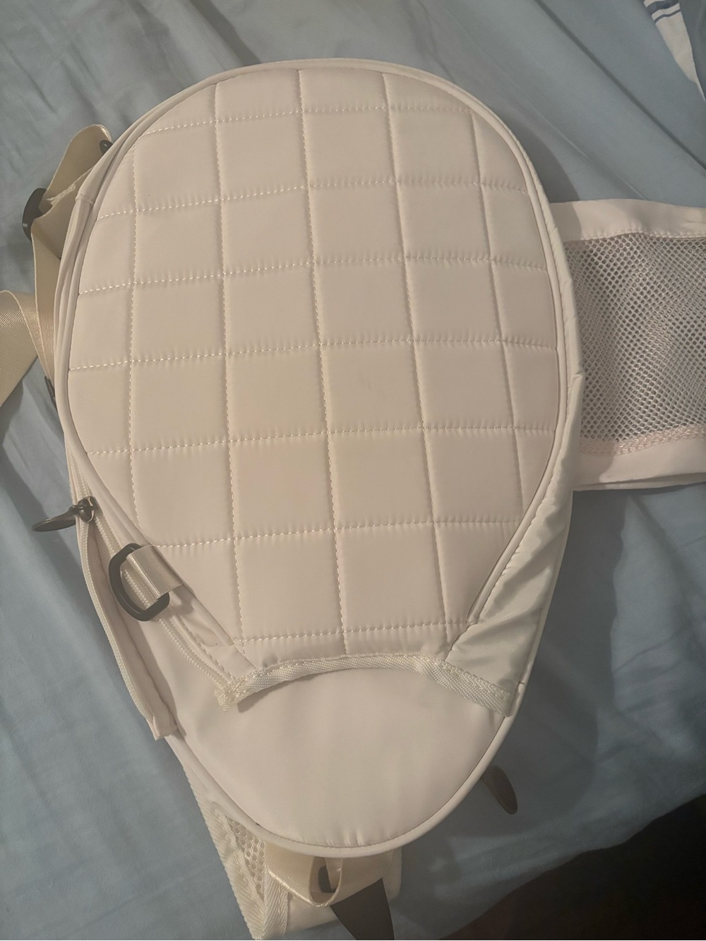 Cream Quilted Oval tennis racket Crossbody Sling Bag